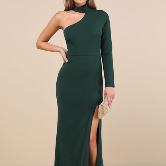 BNWT Lulus Keep It Interesting Emerald Cutout One-shoulder Maxi Dress - Size XL - Picture 1 of 5